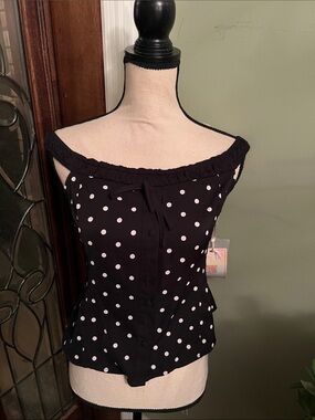 Viora Lane Off-Shoulder Black Polka Dot Women’s Top